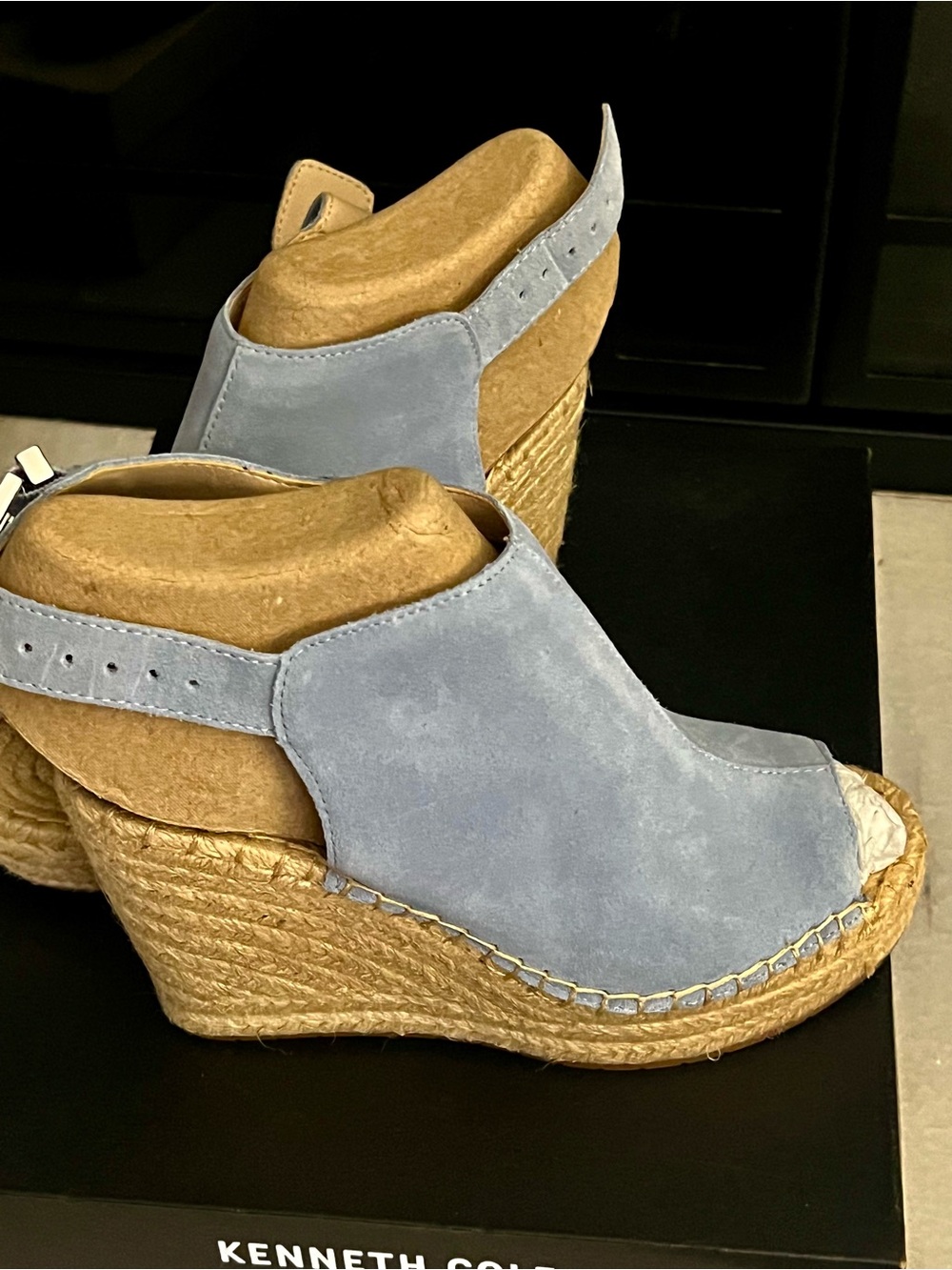 Kenneth Cole Light Blue Suede Espadrille Wedge Sandals